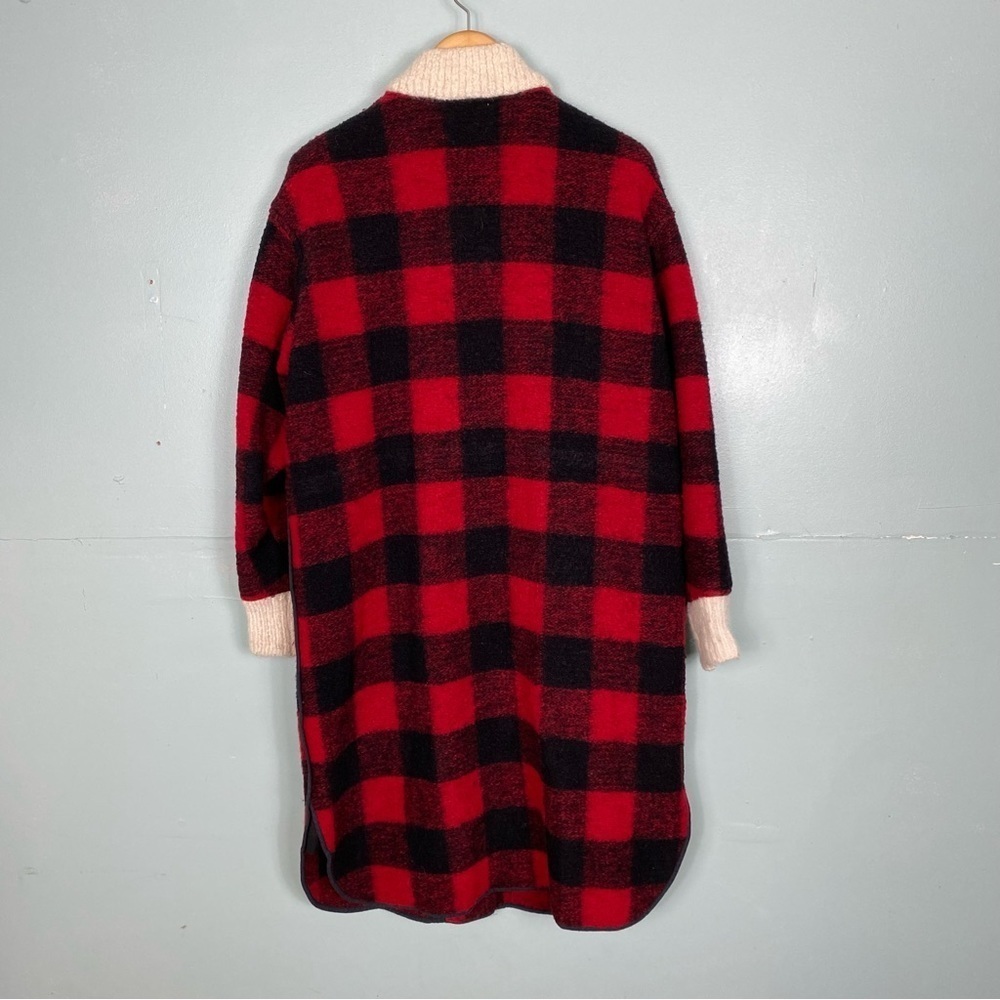 Isabel Marant Buffalo Plaid Red Black Checkered Wool Long Coat Collar Sz 42 - Picture 8 of 15